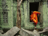 Buy Angkor Wat Temple with Monk, Siem Reap, Cambodia at AllPosters.com