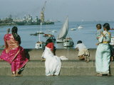 Indian People Look out over the Harbor in Bombay
