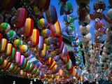 Strings of Colourful Paper Lanterns Suspended Outside Temple, Seoul, South Korea