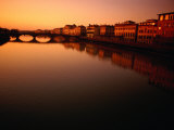 Sunset Over Arno River Seen from Ponte Santa Trinita, Florence, Italy
