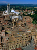 Overhead of Piazza Del Compo and Buildings, with Duomo Behind, Siena, Italy