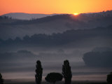 Dawn Over Tuscan Landscape Near Buonconvento, Buonconvento, Tuscany, Italy