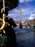 Buy Fountain with Luxor Obelisk and Place De La Concorde in Background, Paris, France at AllPosters.com