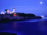 Nubble Lighthouse Alight Underneath Moon-Lit Sky, Cape Neddick, USA