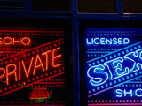 Neon Signs in Windows of Soho Sex Shop, London, United Kingdom