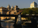 Bridge Over River Tiber and City Skyline, Rome, Italy