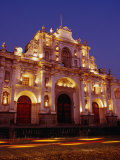 Buy Facade of Cathedral De Santiago at Night, Antigua Guatemala, Guatemala at AllPosters.com
