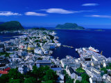 Town Buildings and Surrounding Water from Aksla, Alesund, Norway