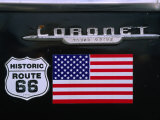 Badge and Stickers (Route 66 and American Flag) on Dodge Police Car, Oklahoma City, USA