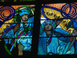 Stained-Glass Windows with Art Nouveau Mucha Designs in St. Vitus Cathedral, Prague, Czech Republic