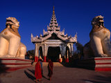 Two Giant Chinthes (Mythical Half-Lion, Half-Dragon) Guarding Entrance to Mahamuni Paya, Myanmar