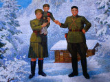 Large Billboard of Young Kim II Sung, Kim Jong Suk and Infant Kim Jong II, Chagang-Do, North Korea