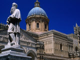 Buy Statue and Palermo Cathedral, Palermo, Sicily, Italy at AllPosters.com