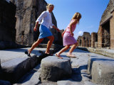 Mother and Daughter Crossing Ancient Street, Pompeii, Italy