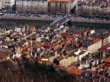 City Rooftops and River from Hilltop., Lyon, Rhone-Alpes, France