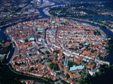 Aerial View of City Beside Danube River, Ulm, Germany