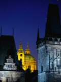 Buy Dusk Lights the Charles Bridge Towers and Church in the Old Town, Prague, Czech Republic at AllPosters.com