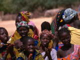 Local Village Children Colourfully Attired on Niger River, Mali