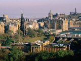 Overhead of Princes Gardens and National Gallery from Edinburgh Castle, Edinburgh, United Kingdom