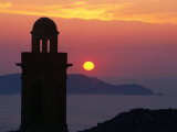 Buy Silhouette of a Church and the Punta Della Revallata Against a Setting Sun, Lumio, Corsica, France at AllPosters.com