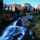 Waterfall with Mountains in Distance, Sierra Nevada, Ansel Adams Wilderness Area, USA