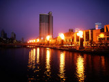 The Yarra River with Fire Displays on Melbourne's Southbank Promenade, Melbourne, Australia