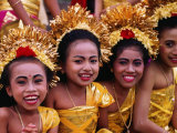 Buy Smiling Faces on Four Young Girls All Dressed Up for a Temple Procession, Indonesia at AllPosters.com