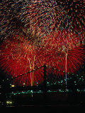 Buy Fireworks Over Bridge for 4th of July Celebrations, East River, New York City, New York, USA at AllPosters.com