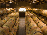 Oak Barrels in Wine Cellar at Groth Winery in Napa Valley, California, USA