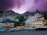 Santa Maria Assunta Church, Spiaggia Grande at Sunset, Positano, Amalfi Coast, Campania, Italy