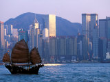 Junk Sailing in Hong Kong Harbor, Hong Kong, China