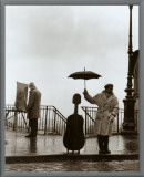 Musician in the Rain Framed Canvas Print