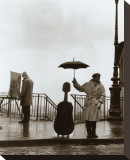 Musician in the Rain Stretched Canvas Print