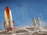 Buy Astronaut Figurines Walking Towards Rocket at AllPosters.com