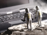 Buy Model Astronauts Looking at Giant Laptop Computer on the Moon at AllPosters.com