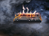 Computer Keyboard on Fire and Smoking