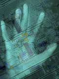 Buy Outline of a Human Palm Superimposed on a Computer Chip at AllPosters.com