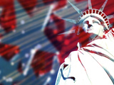 Buy Statue of Liberty with Symbolic Stars and Stripes in the Background at AllPosters.com