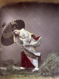 Full-Length Portrait in Studio of a Young Japanese Girl in a Traditional Costume Worn on Windy Days