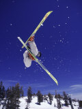 Low Angle View of a Skier in Mid Air
