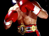 Torso of a Male Boxer Wearing Boxing Gloves and a Belt