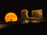 The Full Moon Rises Behind the Ancient Temple of Posseidon