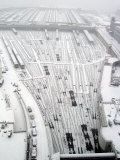 Snow Covers the Railroad Tracks at the Westside Railyard as Snow Falls on New York