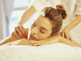 Close-up of a Young Woman Getting a Back Massage