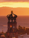 Buy Tower of Nuestra Senora de Guadalupe at Sunset, and Bay of Banderas, Puerto Vallarta, Mexico at AllPosters.com