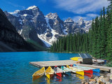 Canoes on Moraine Lake, Banff National Park, Alberta, Canada Photographic Print