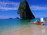 Tourist Boat on Shore of Phra Nang Beach, Phra Nang Bay, Thailand