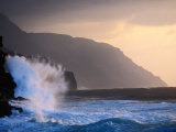 Surf Pounding Against Na Pali Coastal Cliffs at Dawn, United States of America