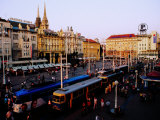 Overhead of Josip Jelacica Square and Trams on Ilica St, Zagreb, Croatia