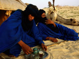 Tuareg Men Preparing for Tea Ceremony Outside a Traditional Homestead, Timbuktu, Mali